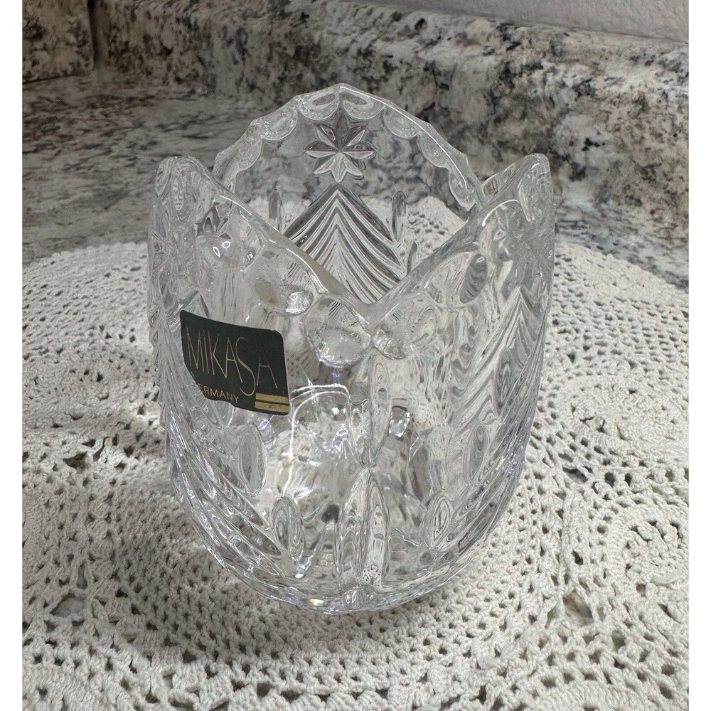 Mikasa Etched Crystal Christmas Tree Votive Candle Holder-Germany